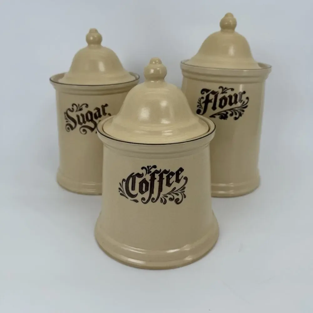 Pfaltzgraff USA Village Canister Set Flour Coffee Sugar w/Lids (3 Piece Set)